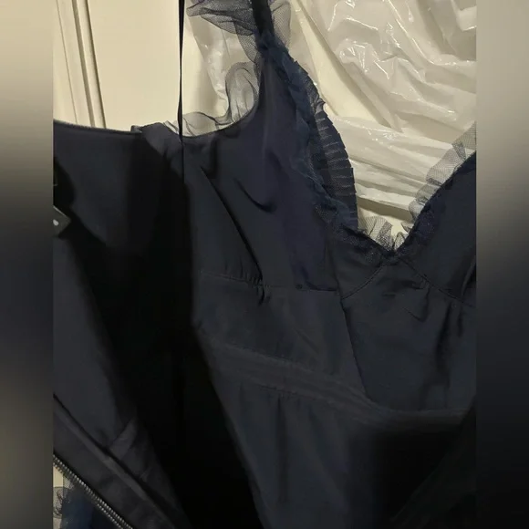 BCBGMAXAZRIA Evening Ruffled Gown, navy tiered tulle - Picture 11 of 13